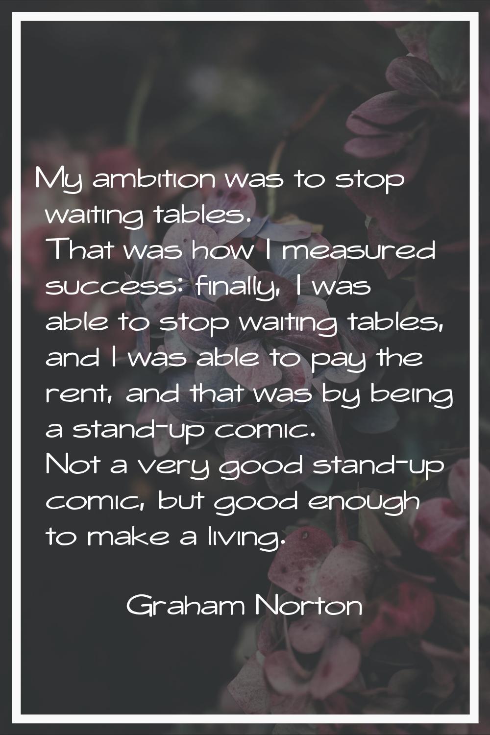My ambition was to stop waiting tables. That was how I measured success: finally, I was able to sto