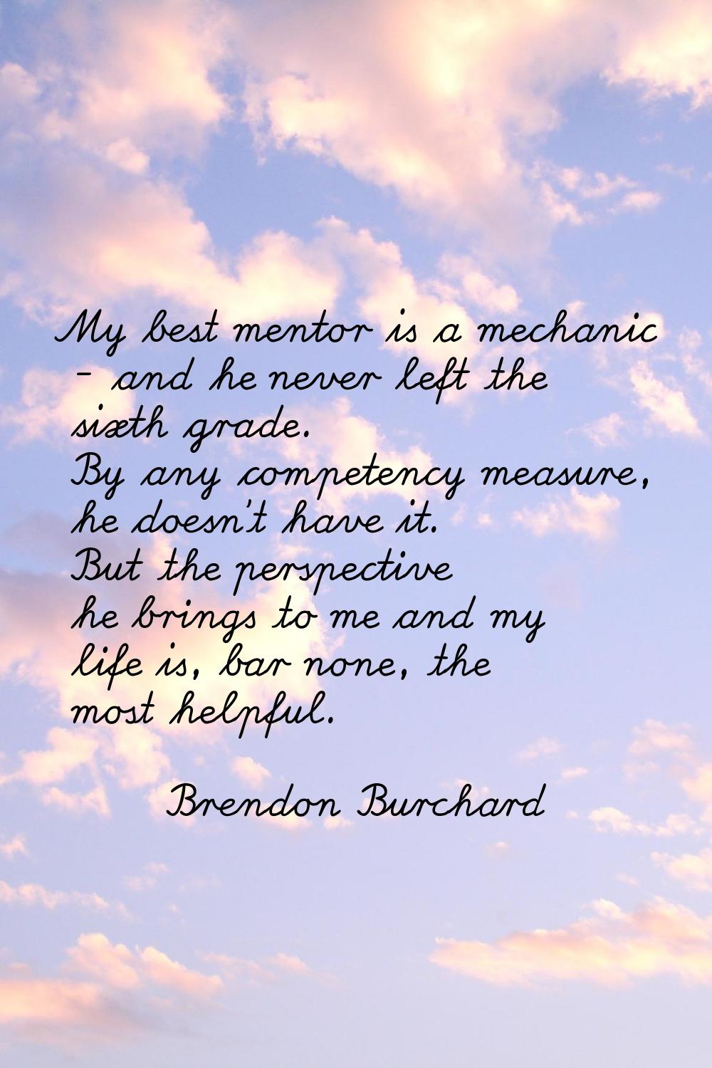 My best mentor is a mechanic - and he never left the sixth grade. By any competency measure, he doe