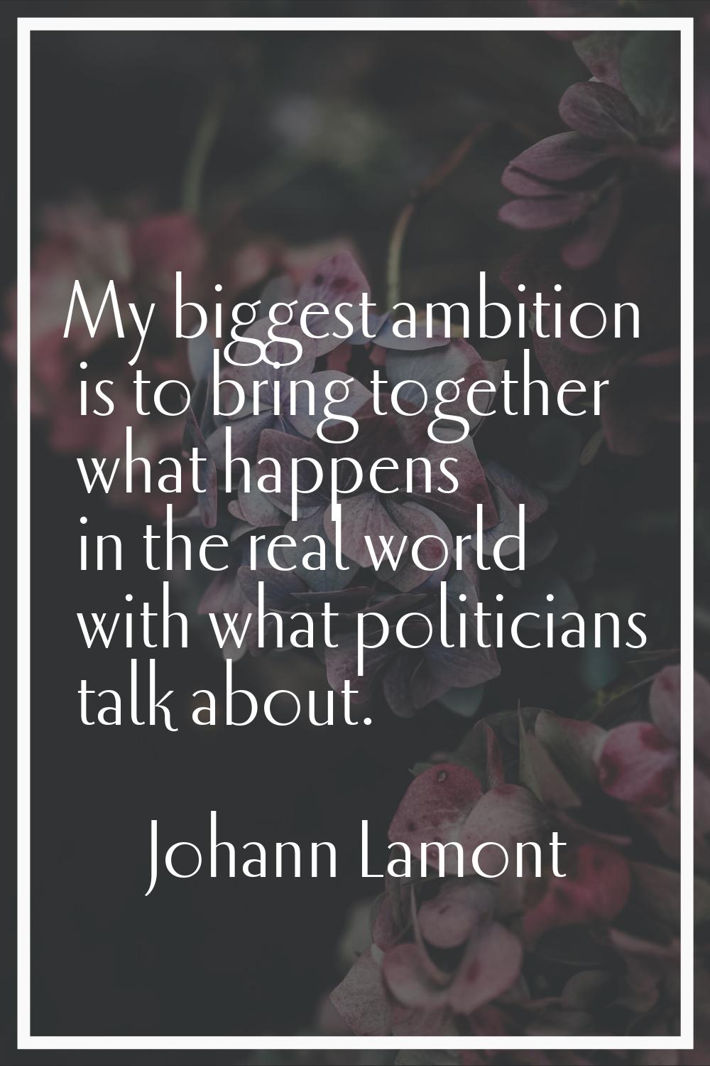 My biggest ambition is to bring together what happens in the real world with what politicians talk 