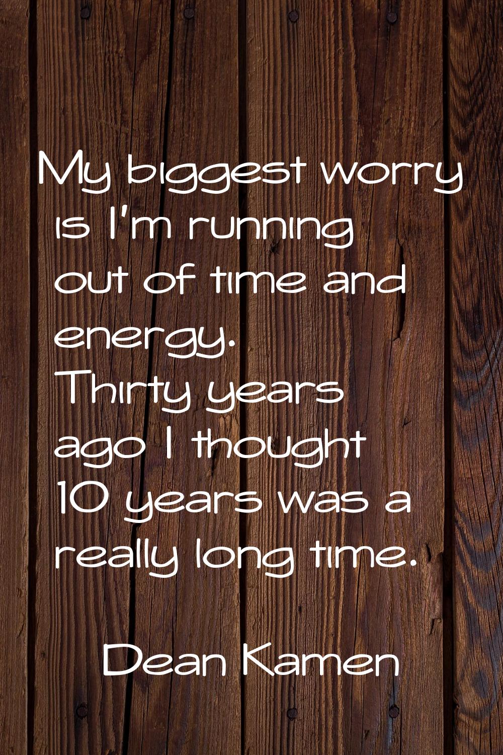 My biggest worry is I'm running out of time and energy. Thirty years ago I thought 10 years was a r