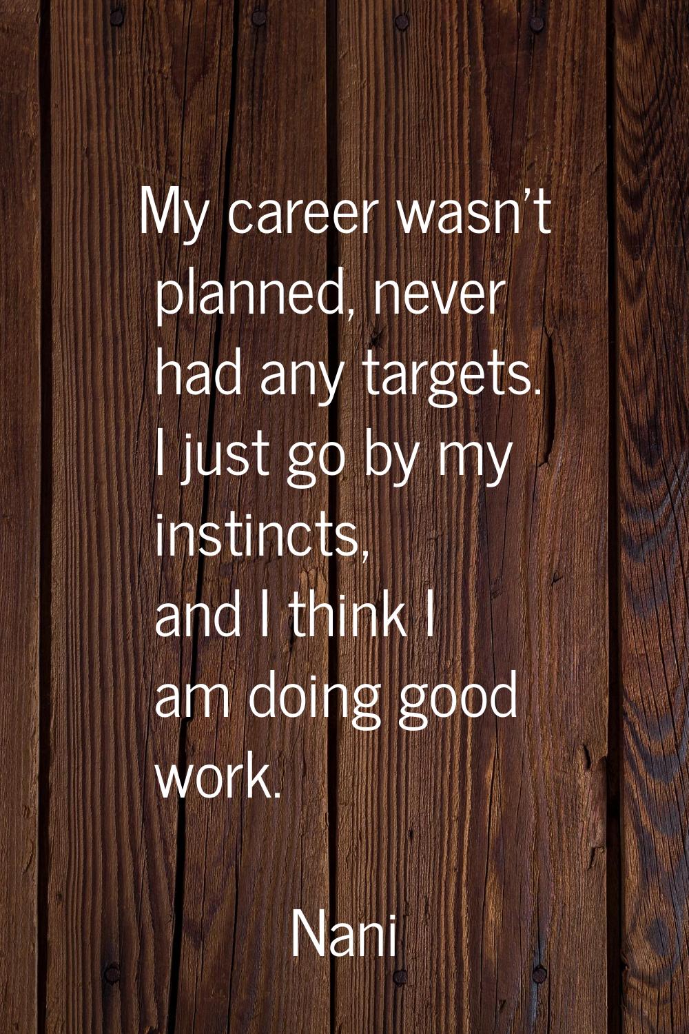 My career wasn't planned, never had any targets. I just go by my instincts, and I think I am doing 