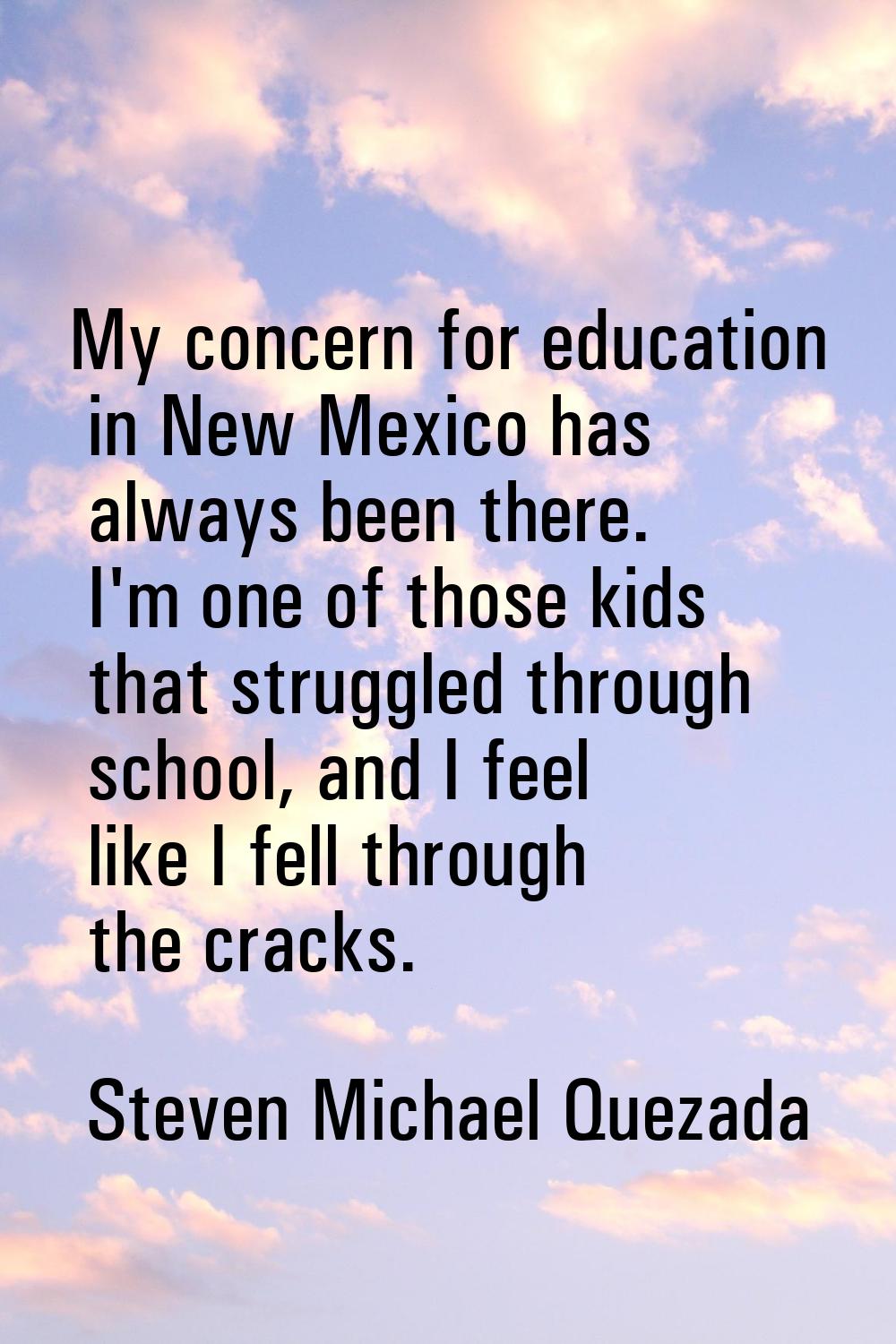 My concern for education in New Mexico has always been there. I'm one of those kids that struggled 