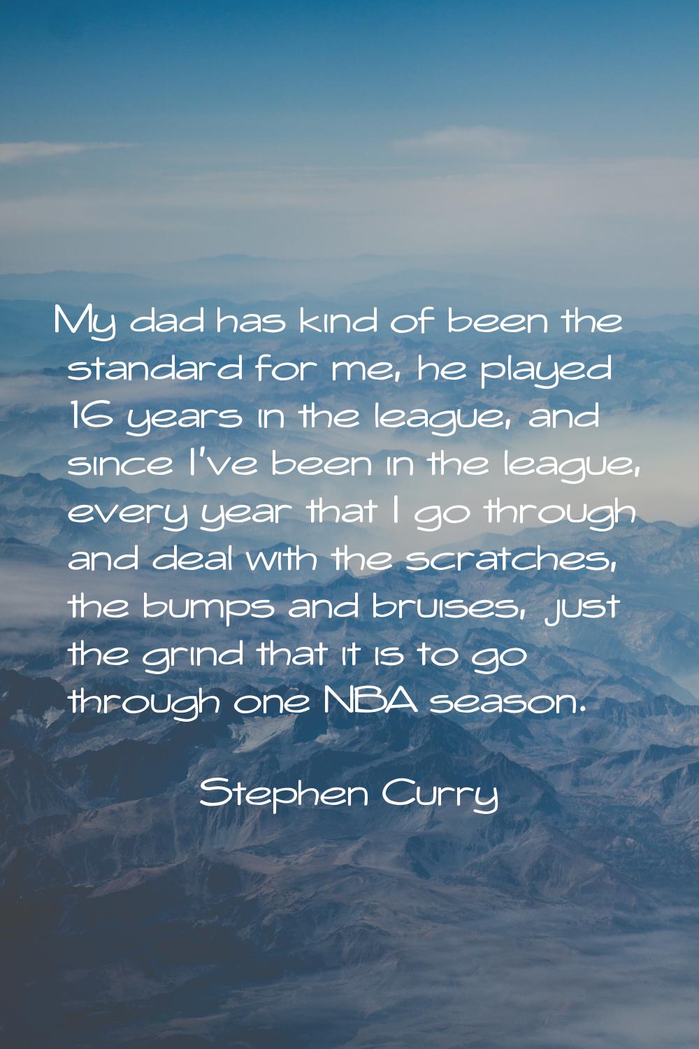My dad has kind of been the standard for me, he played 16 years in the league, and since I've been 