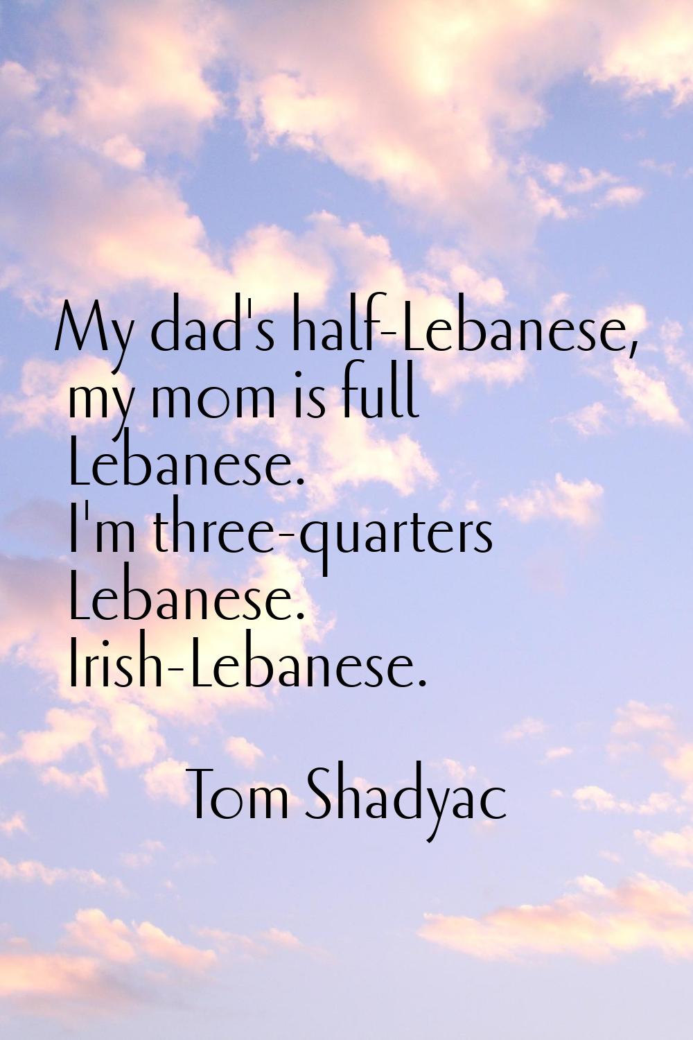 My dad's half-Lebanese, my mom is full Lebanese. I'm three-quarters Lebanese. Irish-Lebanese.
