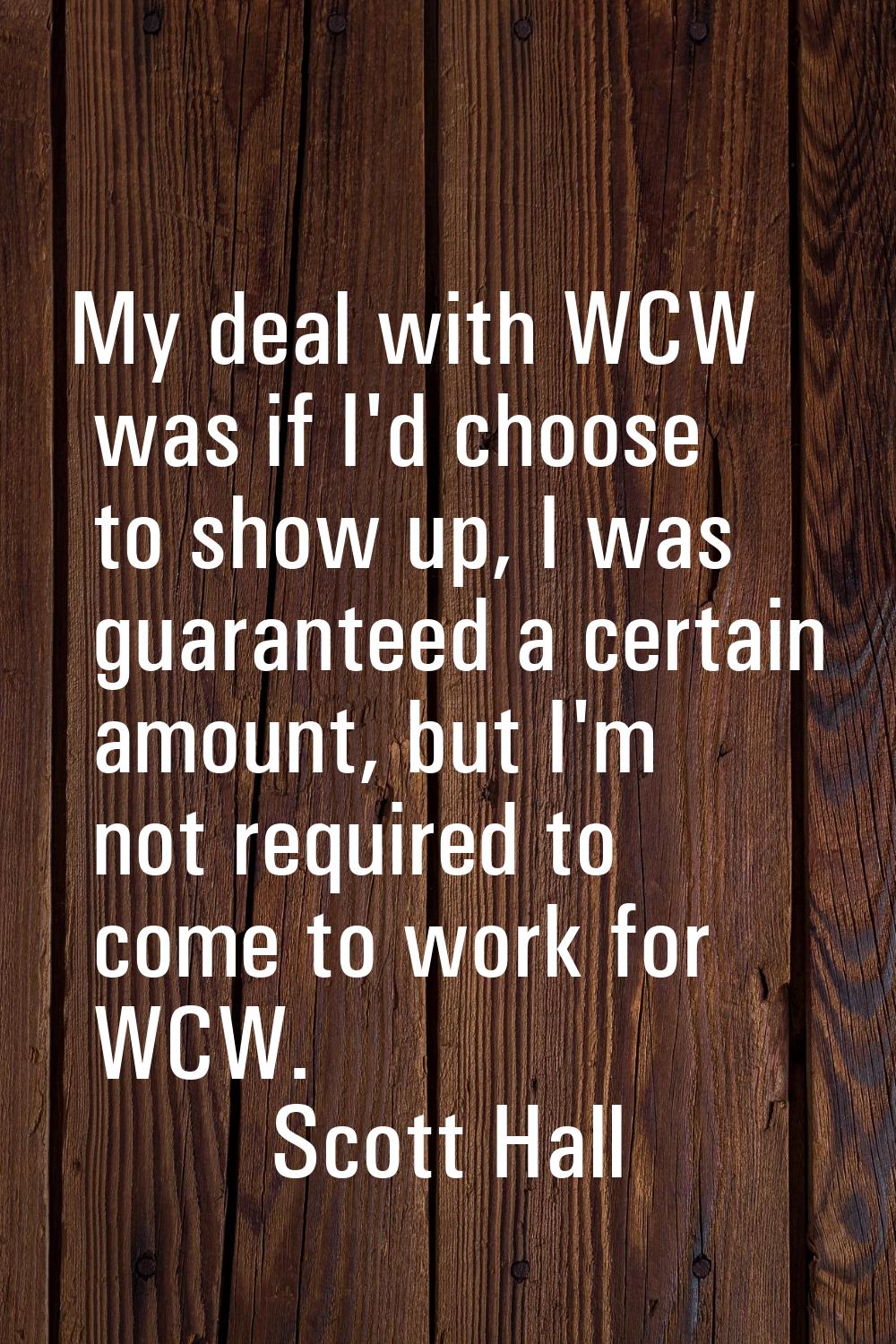 My deal with WCW was if I'd choose to show up, I was guaranteed a certain amount, but I'm not requi