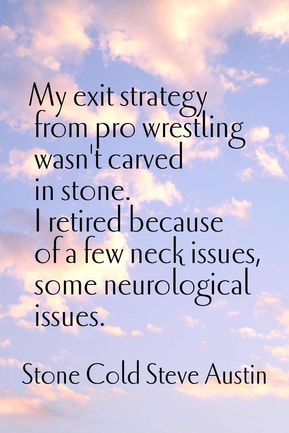 My exit strategy from pro wrestling wasn't carved in stone. I retired because of a few neck issues,