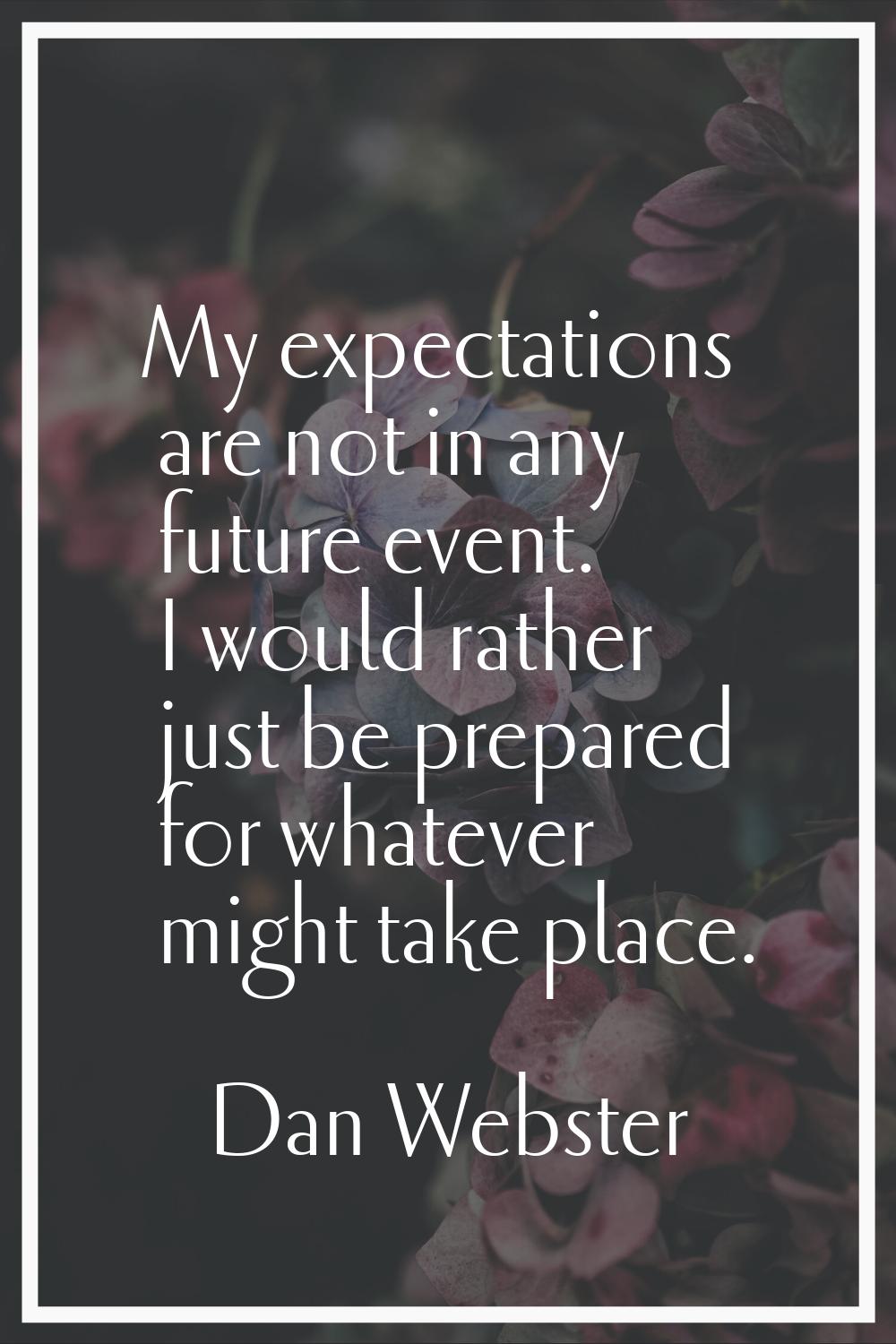 My expectations are not in any future event. I would rather just be prepared for whatever might tak