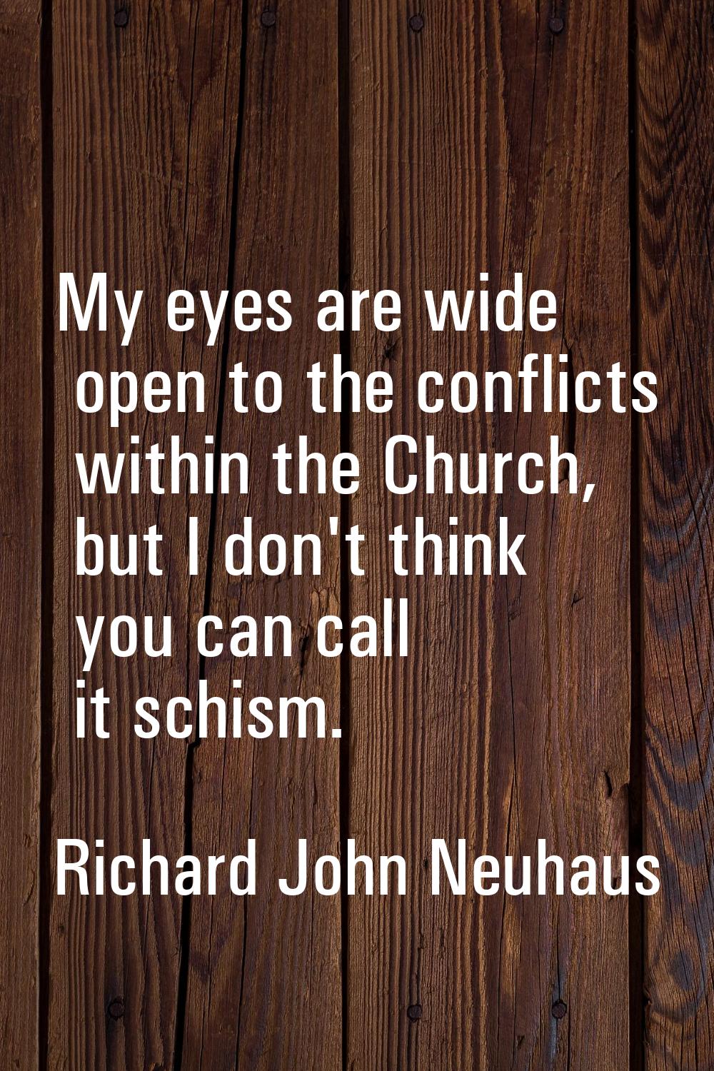 My eyes are wide open to the conflicts within the Church, but I don't think you can call it schism.