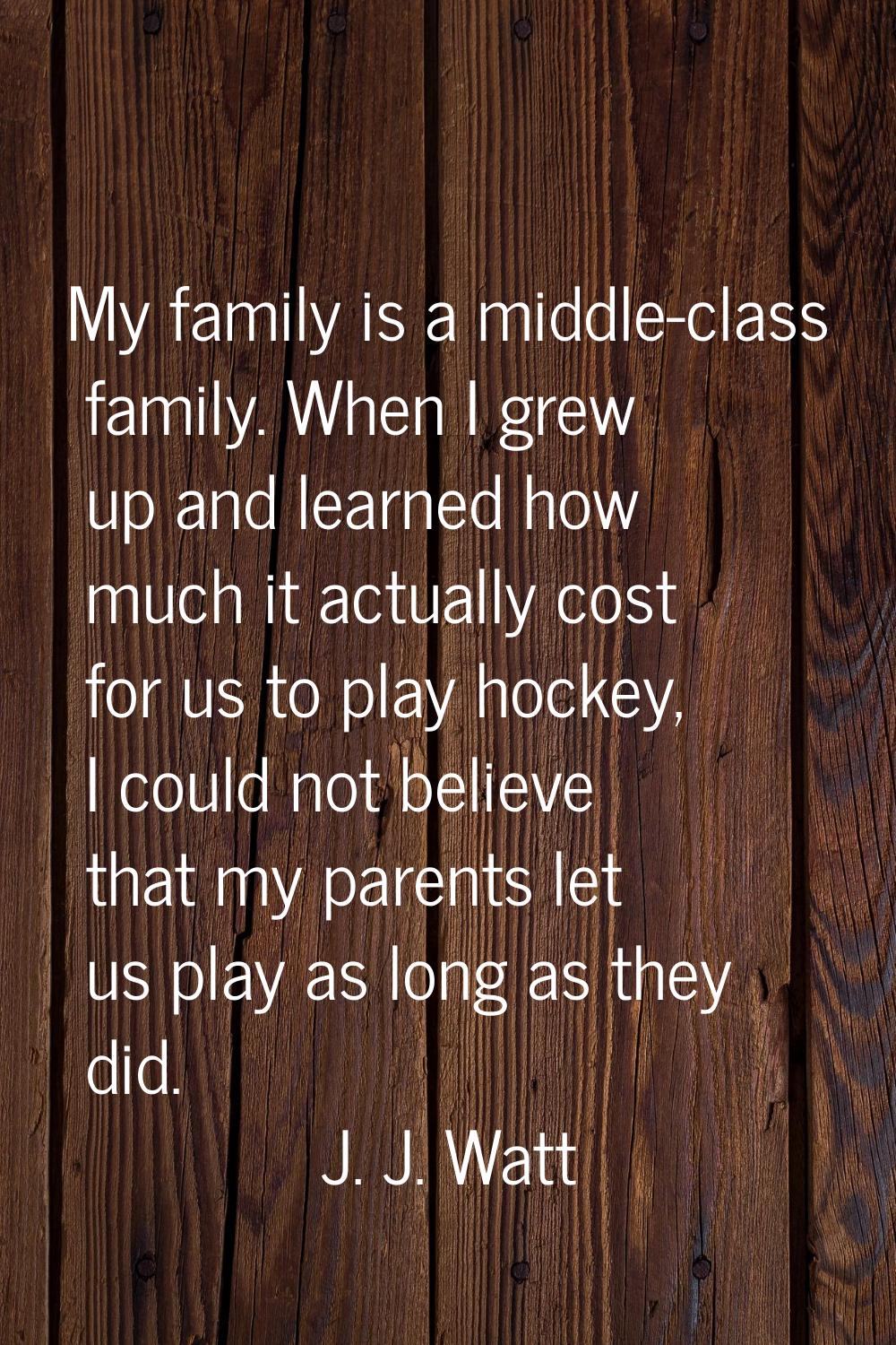 My family is a middle-class family. When I grew up and learned how much it actually cost for us to 