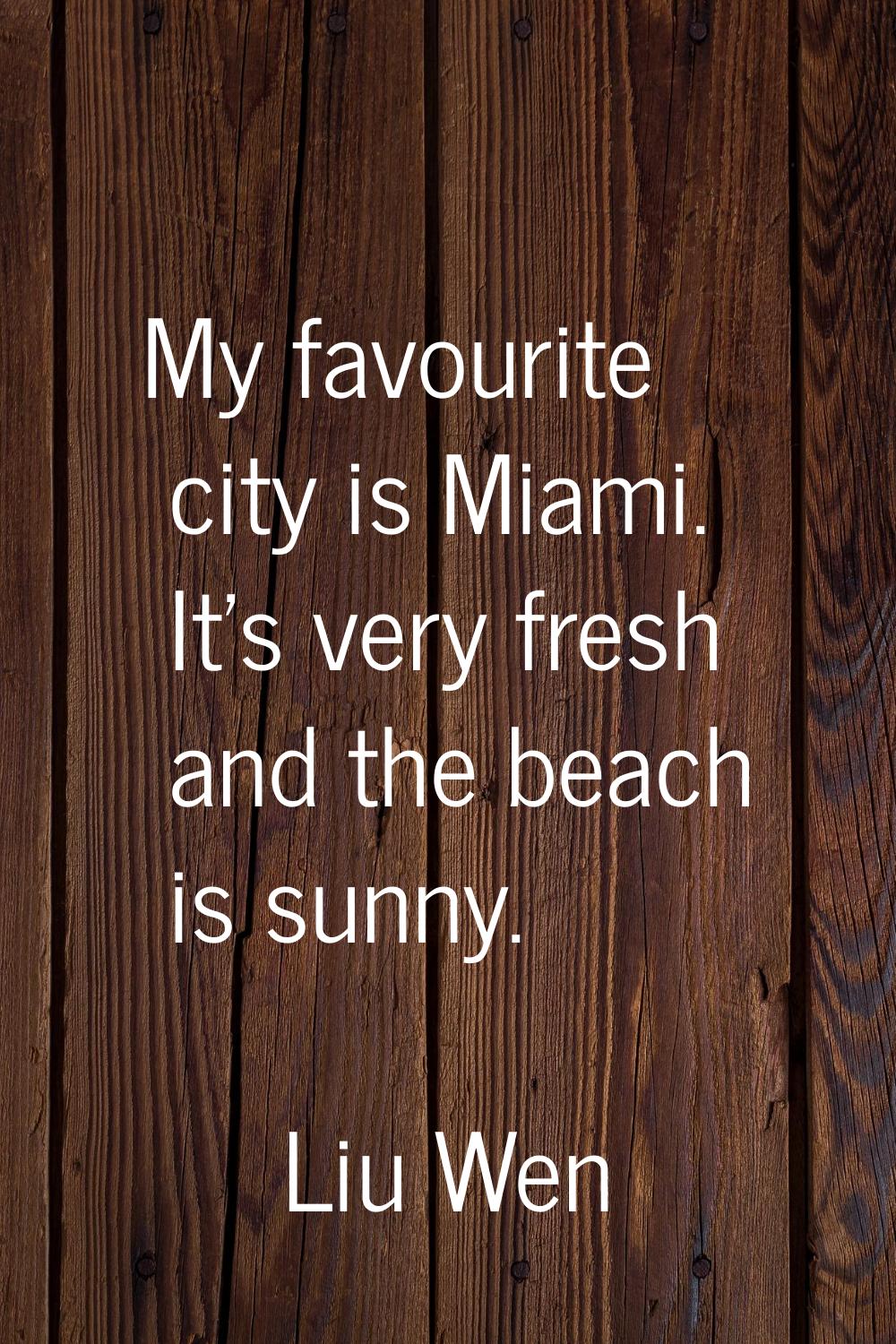 My favourite city is Miami. It's very fresh and the beach is sunny.