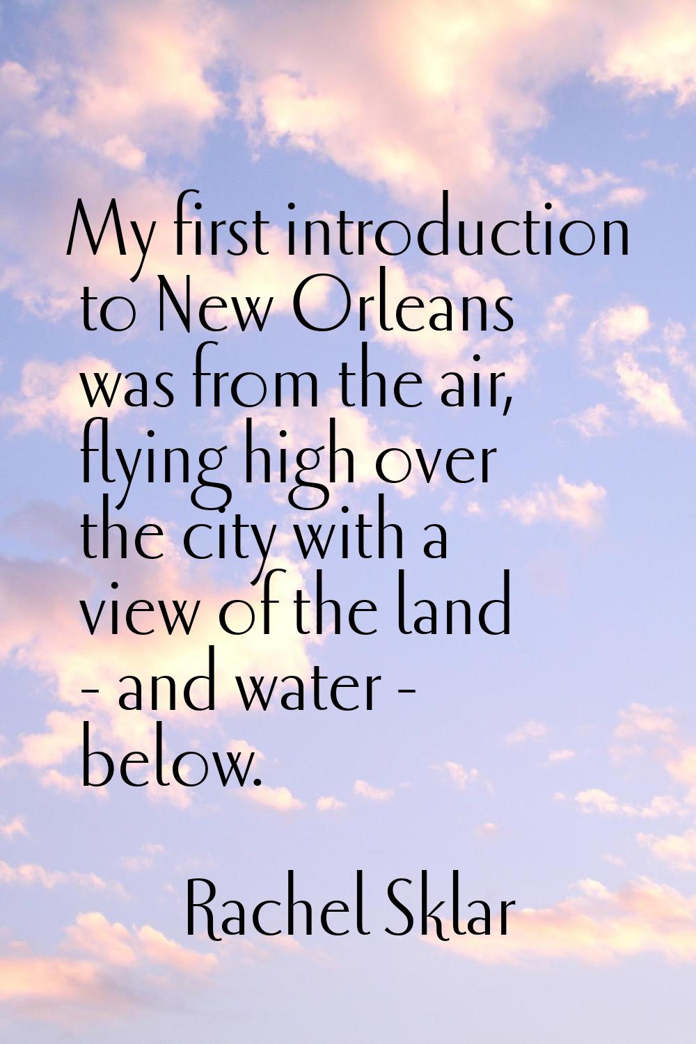 My first introduction to New Orleans was from the air, flying high over the city with a view of the