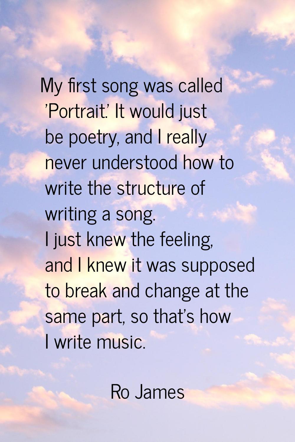 My first song was called 'Portrait.' It would just be poetry, and I really never understood how to 
