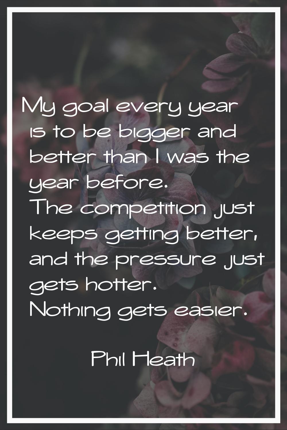 My goal every year is to be bigger and better than I was the year before. The competition just keep