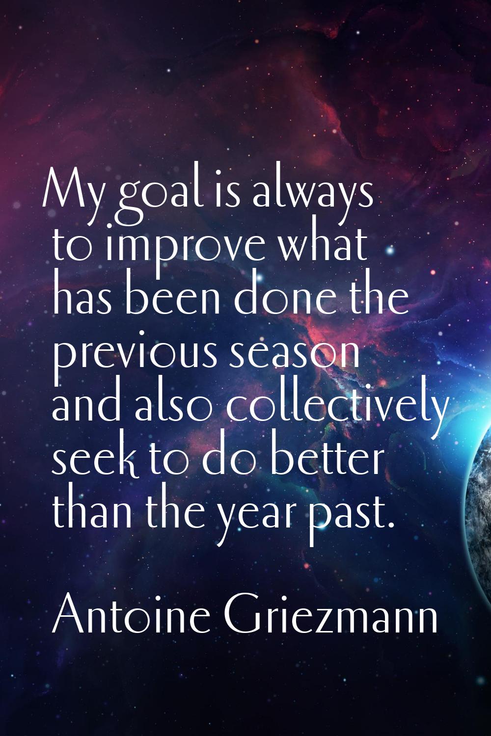 My goal is always to improve what has been done the previous season and also collectively seek to d