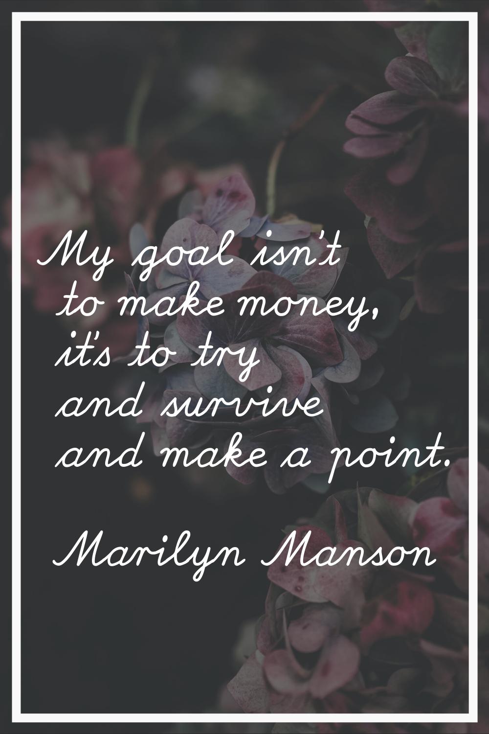 My goal isn't to make money, it's to try and survive and make a point.