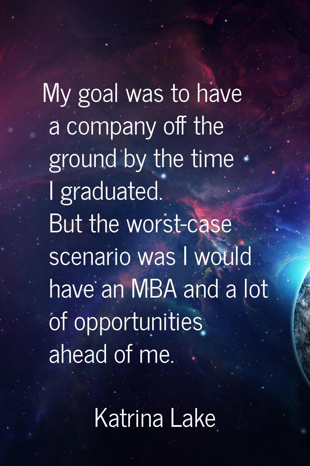 My goal was to have a company off the ground by the time I graduated. But the worst-case scenario w