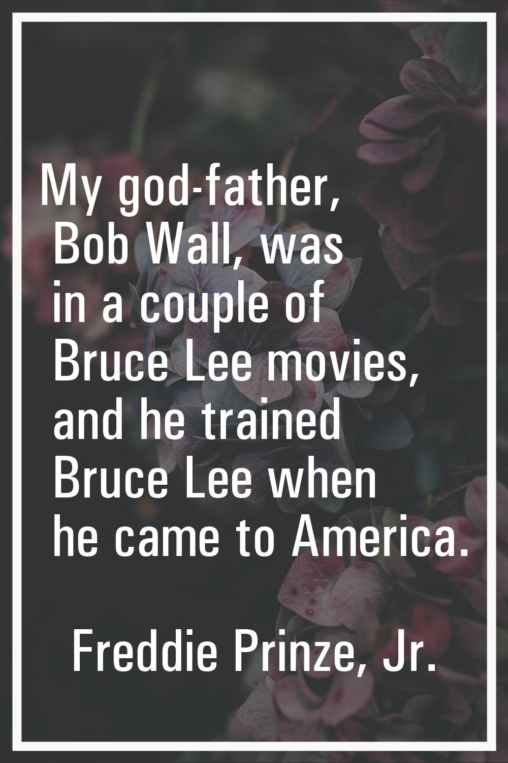 My god-father, Bob Wall, was in a couple of Bruce Lee movies, and he trained Bruce Lee when he came