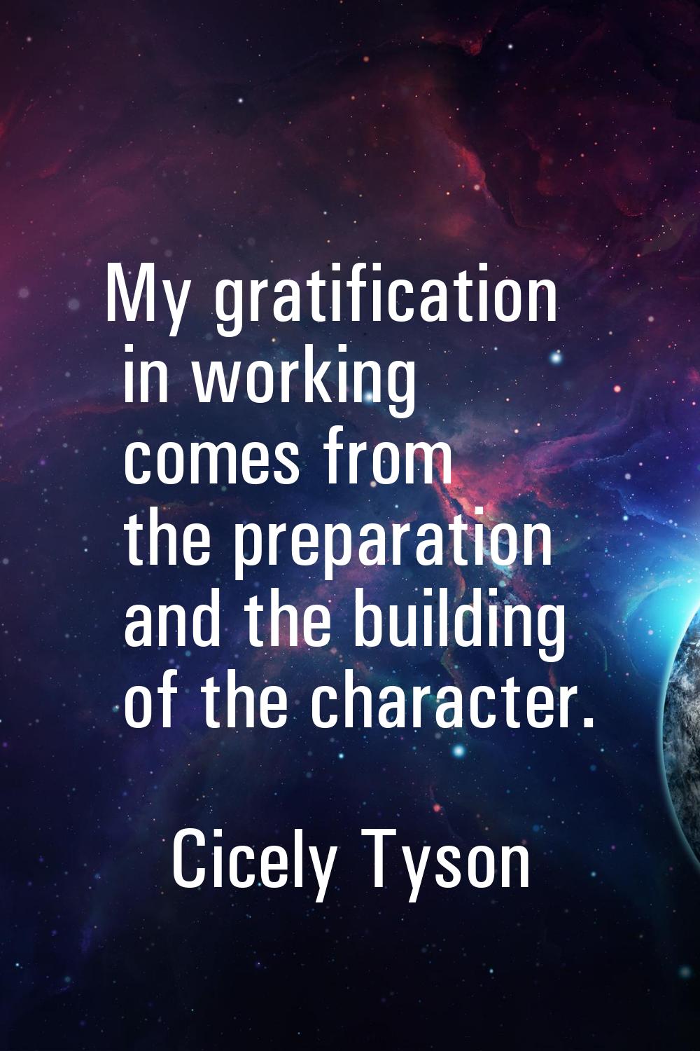My gratification in working comes from the preparation and the building of the character.