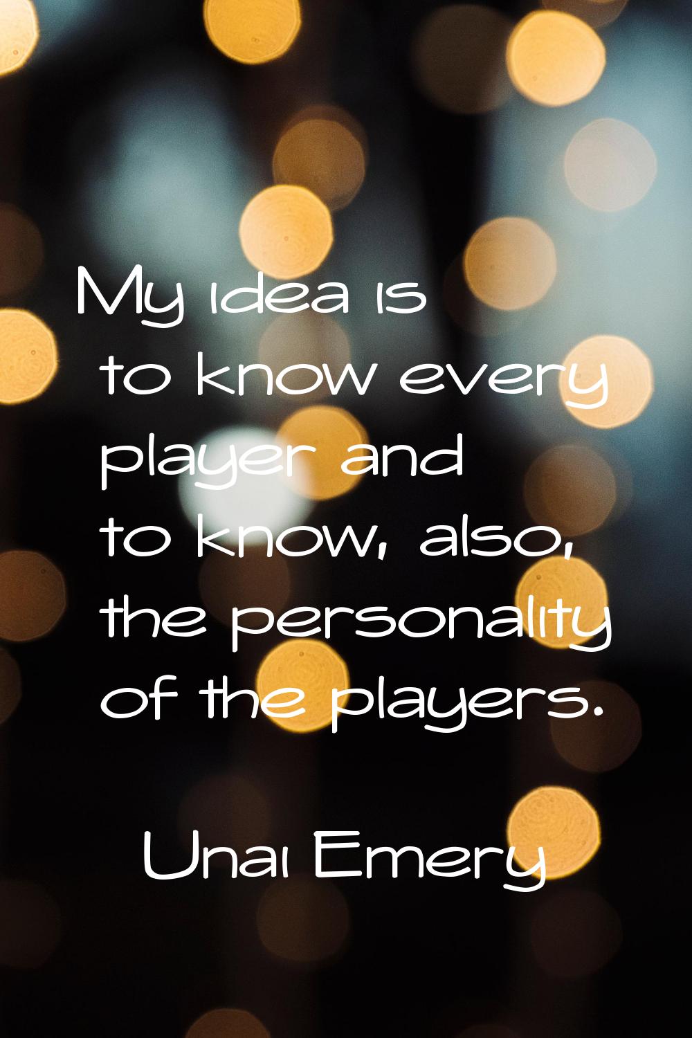 My idea is to know every player and to know, also, the personality of the players.