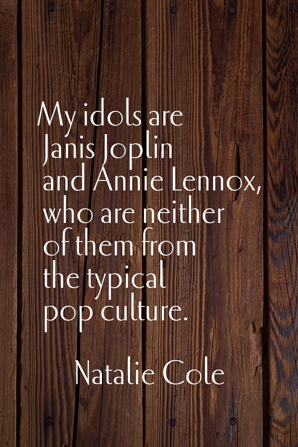 My idols are Janis Joplin and Annie Lennox, who are neither of them from the typical pop culture.