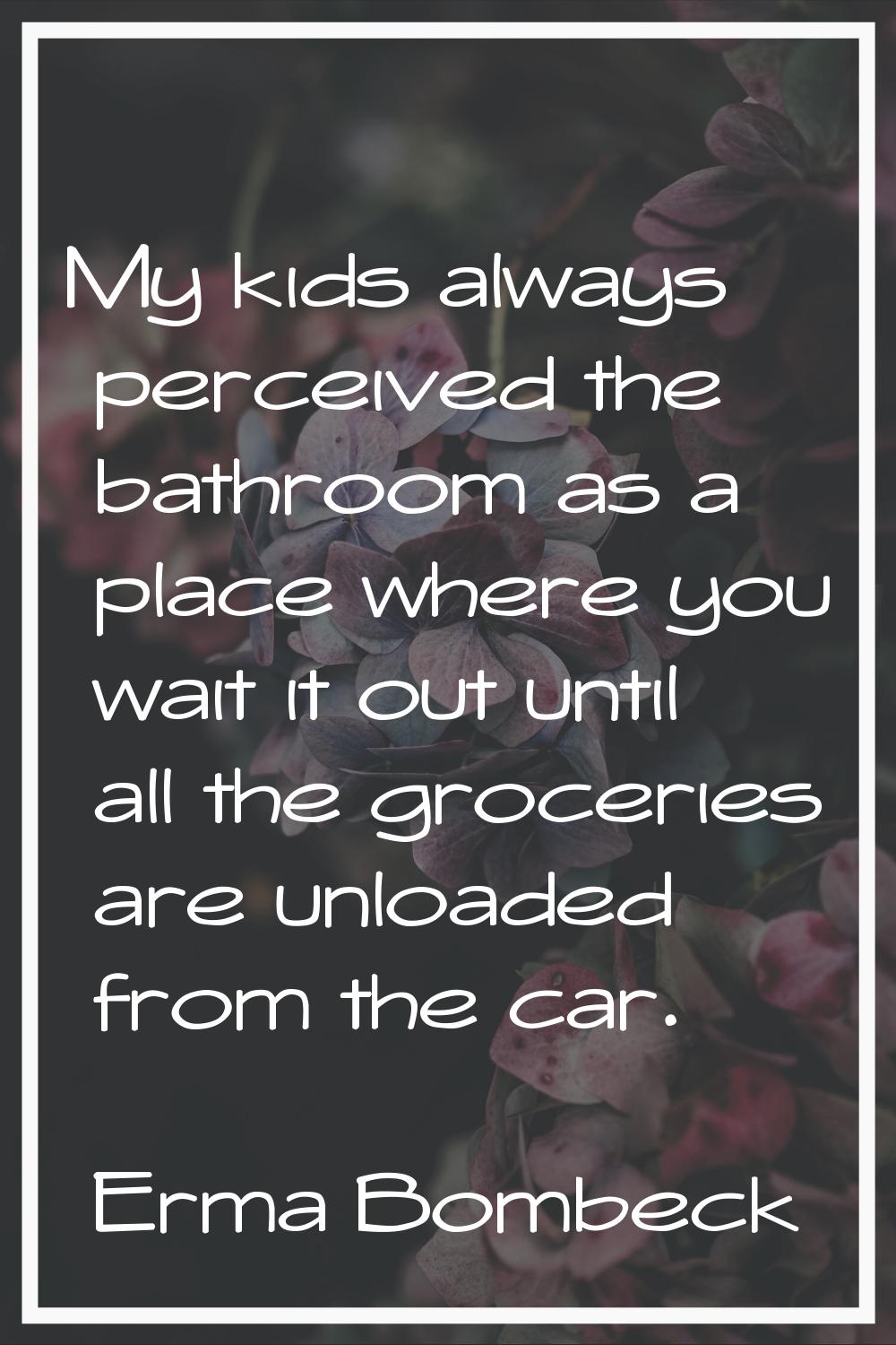 My kids always perceived the bathroom as a place where you wait it out until all the groceries are 