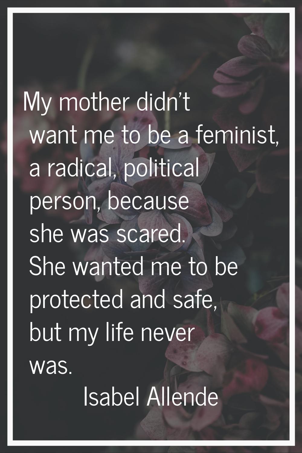 My mother didn't want me to be a feminist, a radical, political person, because she was scared. She