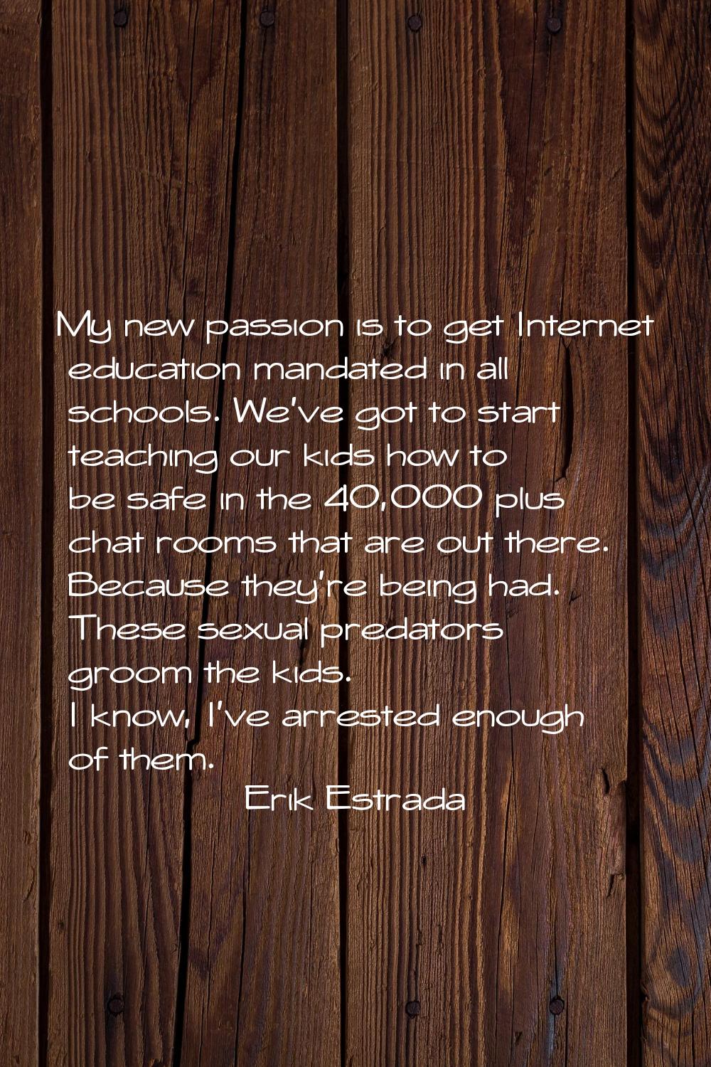 My new passion is to get Internet education mandated in all schools. We've got to start teaching ou