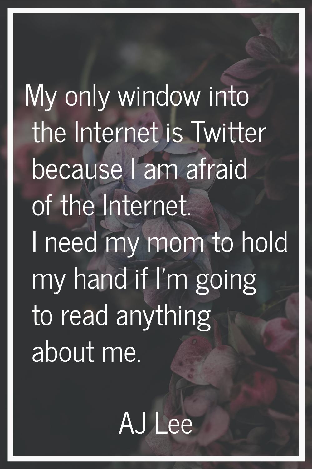 My only window into the Internet is Twitter because I am afraid of the Internet. I need my mom to h