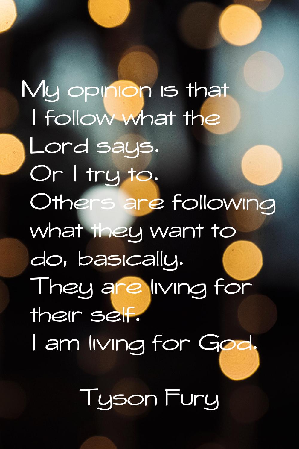 My opinion is that I follow what the Lord says. Or I try to. Others are following what they want to