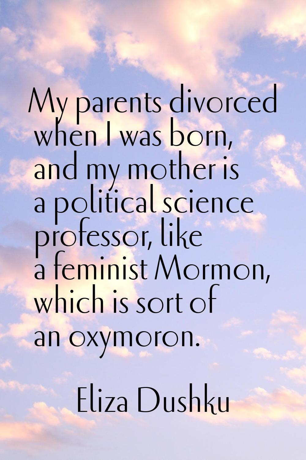 My parents divorced when I was born, and my mother is a political science professor, like a feminis