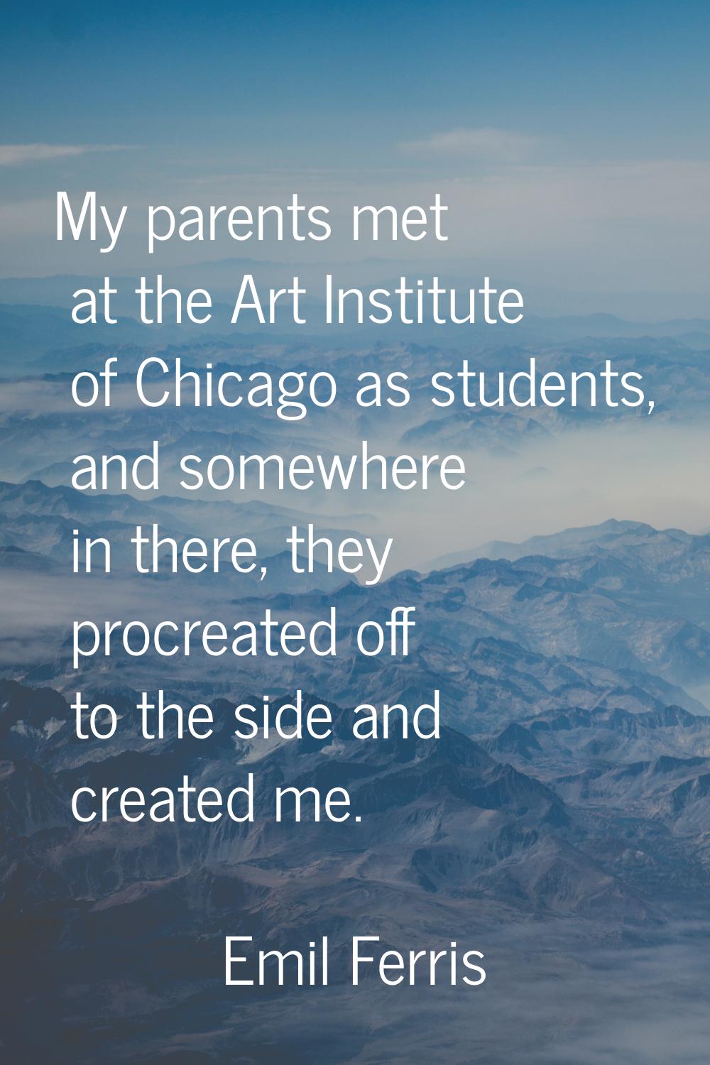 My parents met at the Art Institute of Chicago as students, and somewhere in there, they procreated