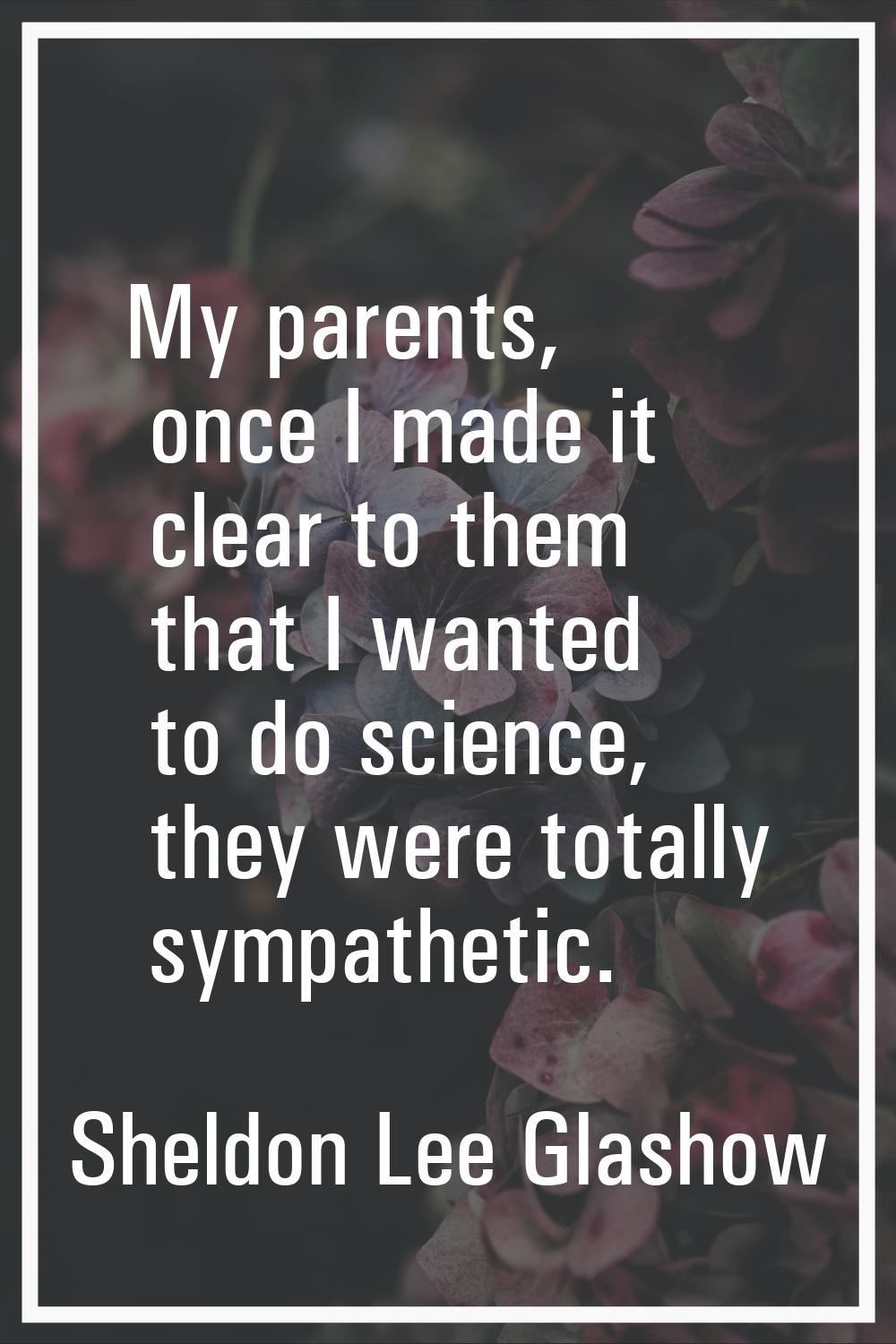 My parents, once I made it clear to them that I wanted to do science, they were totally sympathetic