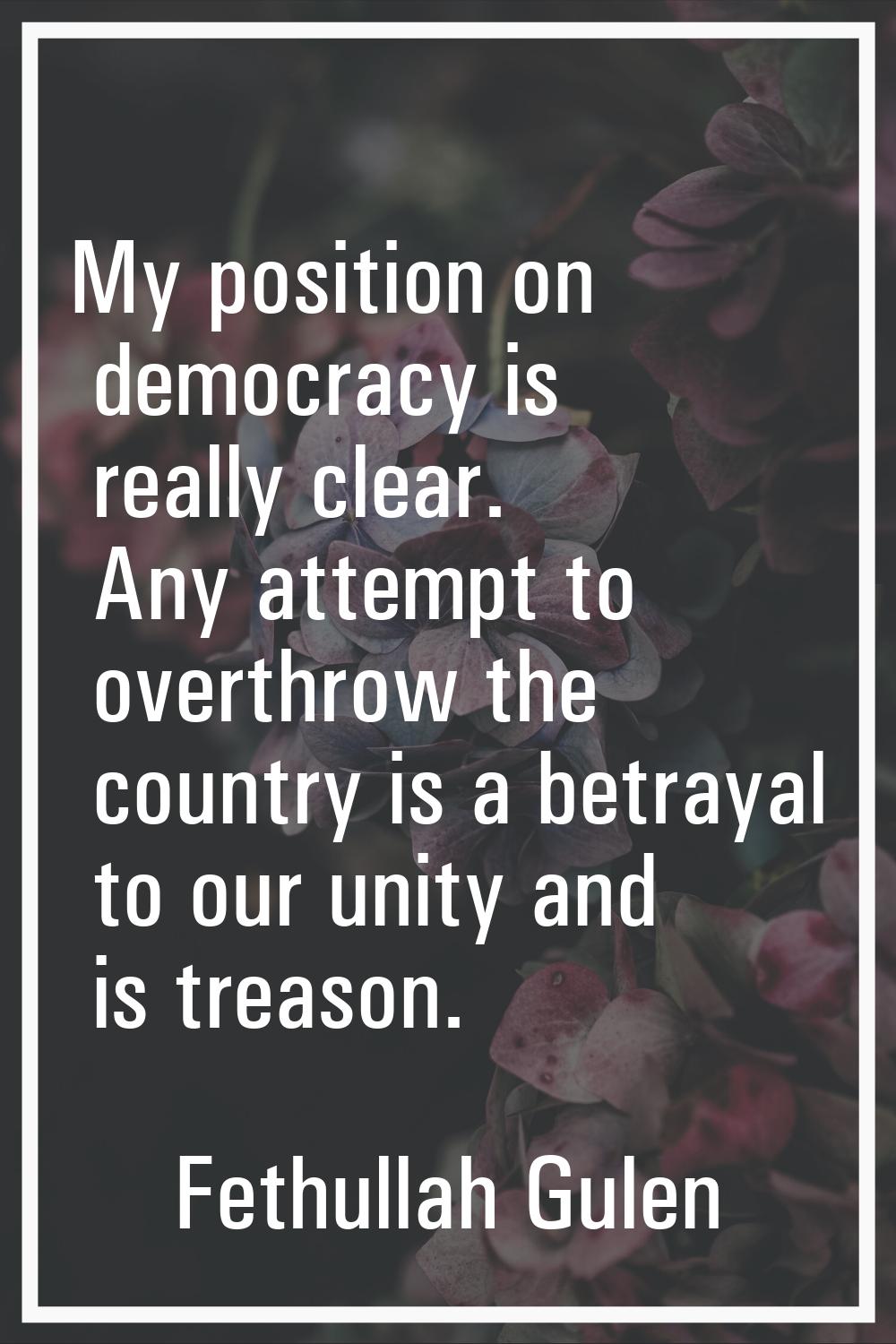 My position on democracy is really clear. Any attempt to overthrow the country is a betrayal to our