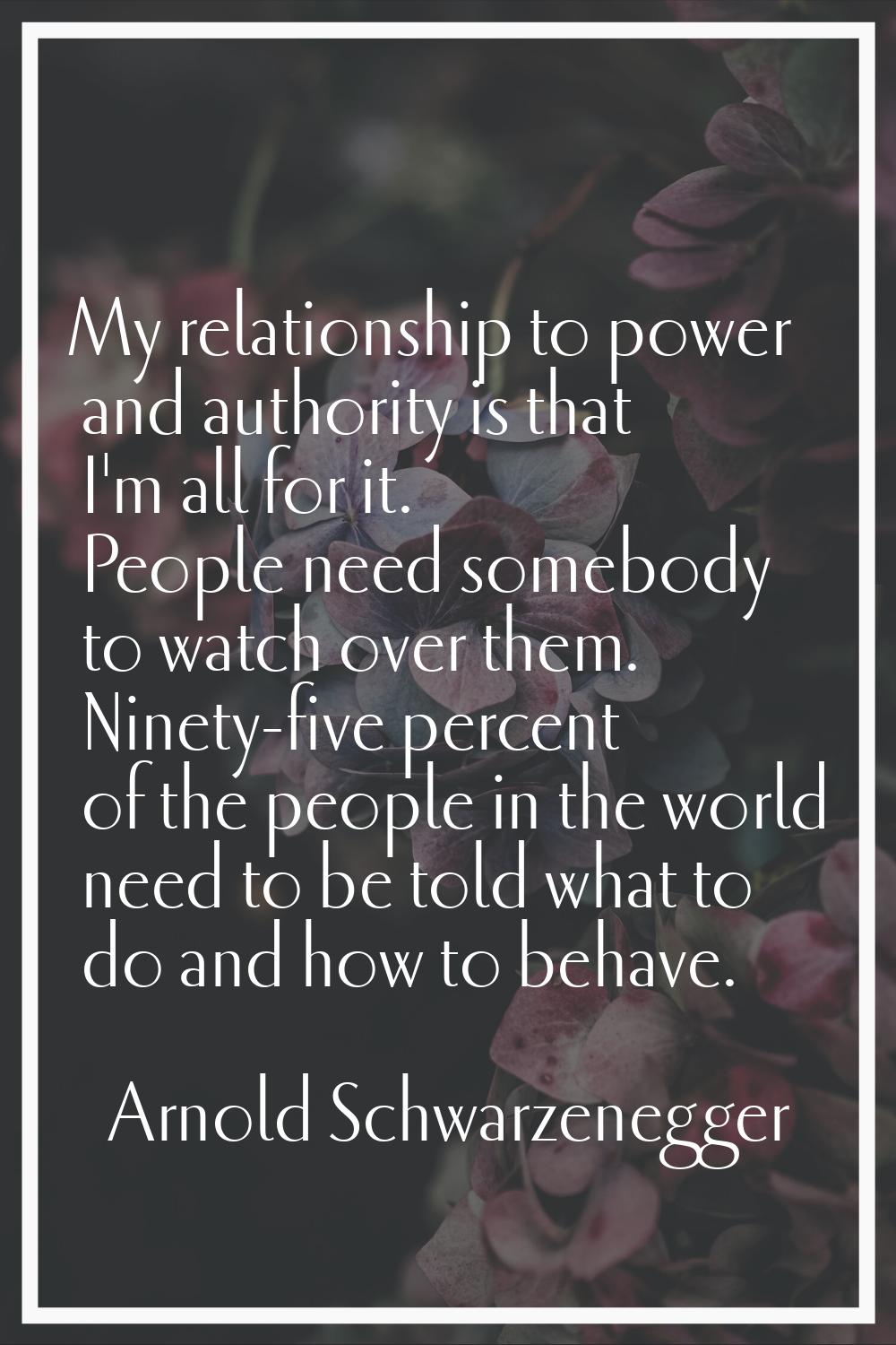 My relationship to power and authority is that I'm all for it. People need somebody to watch over t