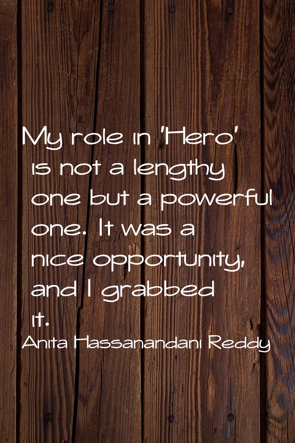My role in 'Hero' is not a lengthy one but a powerful one. It was a nice opportunity, and I grabbed