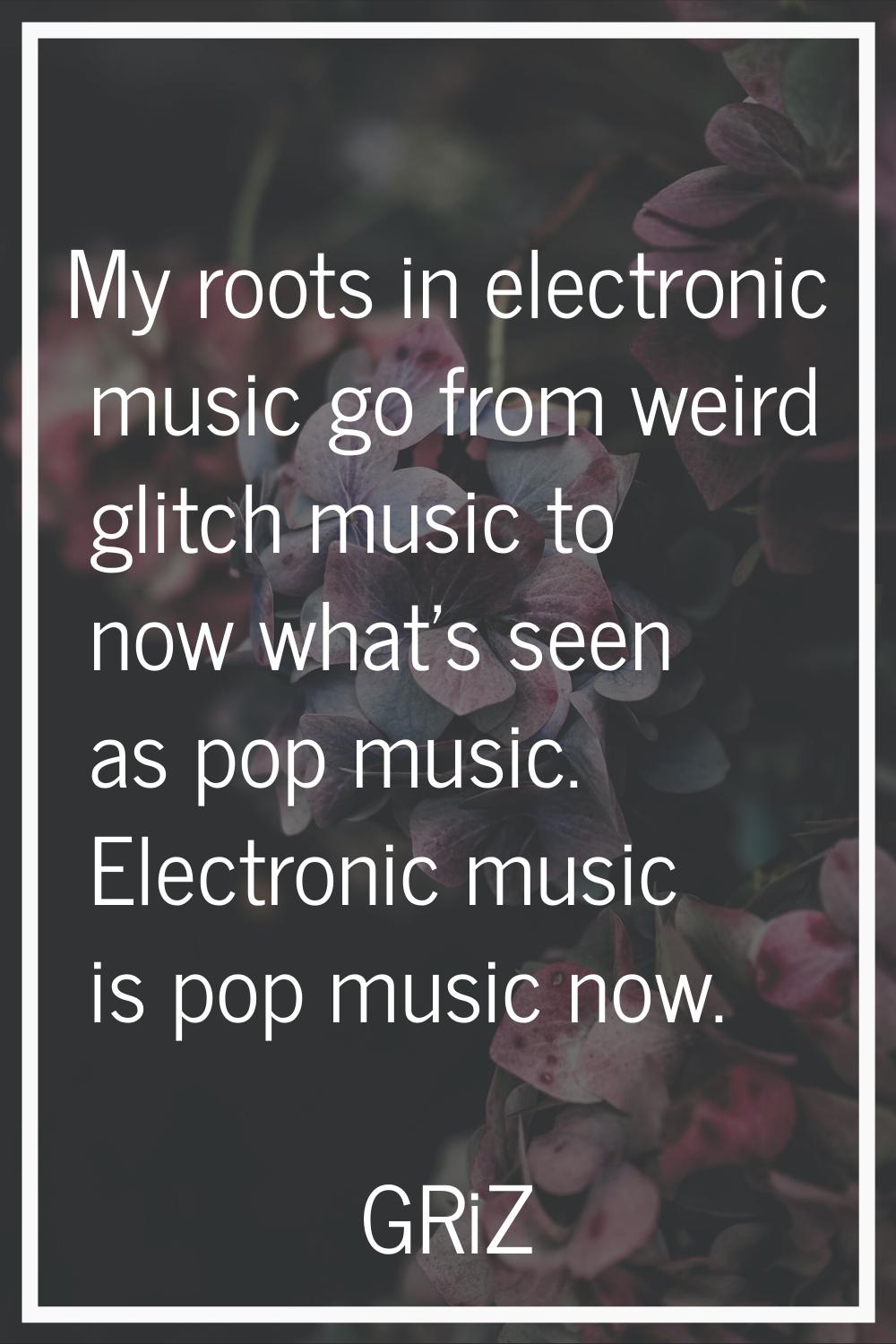 My roots in electronic music go from weird glitch music to now what's seen as pop music. Electronic