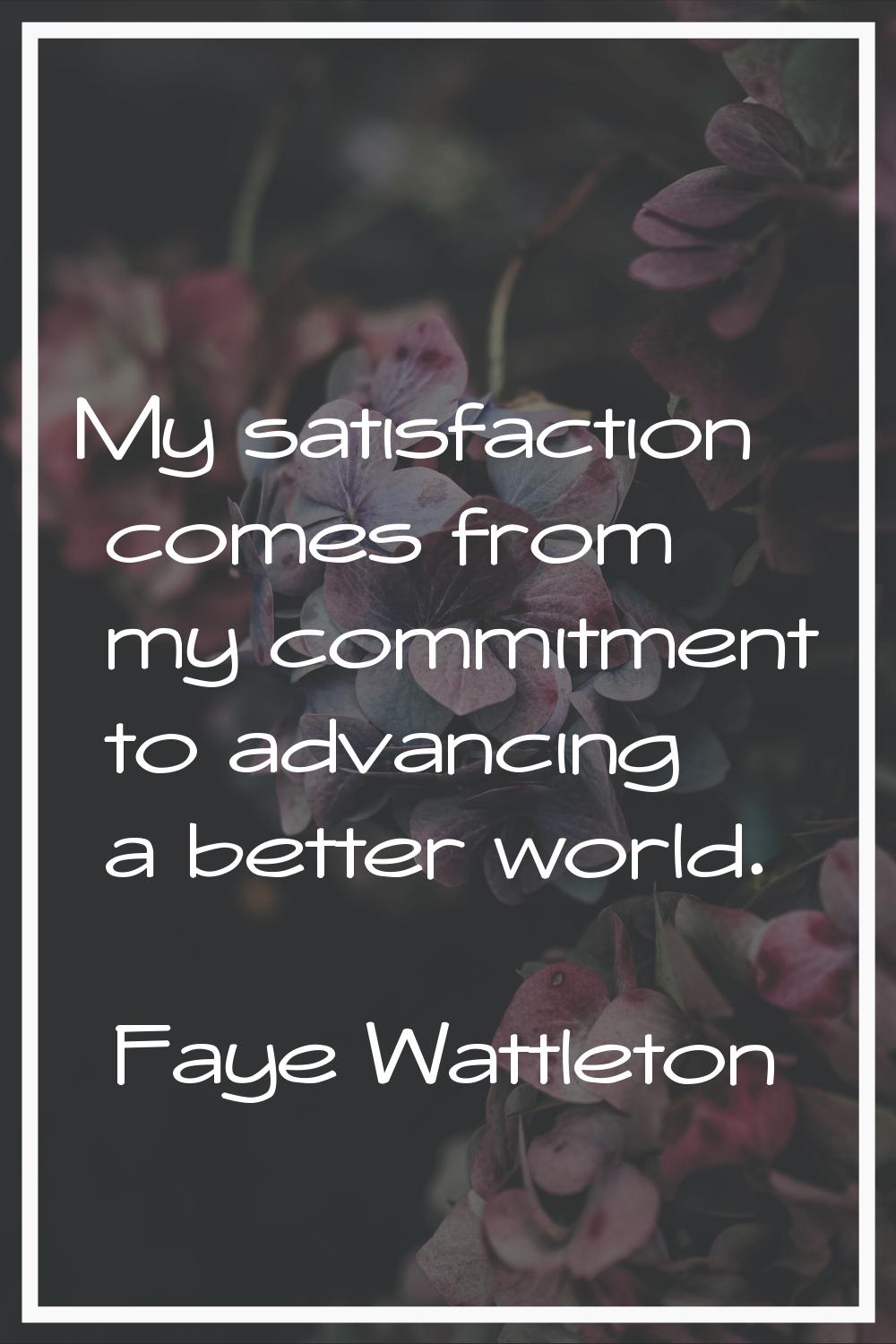My satisfaction comes from my commitment to advancing a better world.