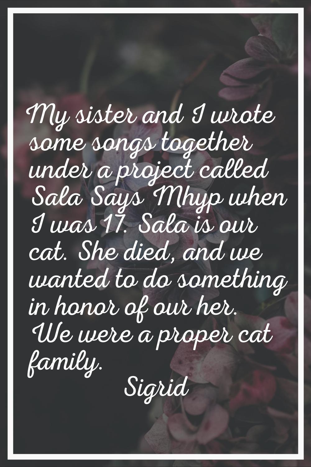 My sister and I wrote some songs together under a project called Sala Says Mhyp when I was 17. Sala