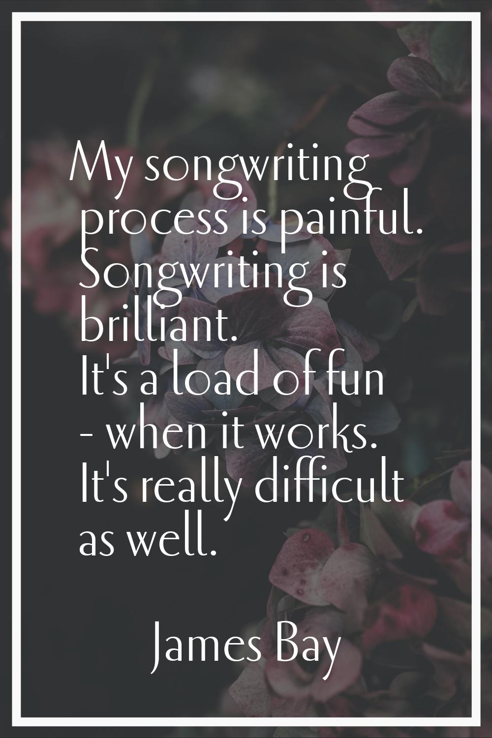 My songwriting process is painful. Songwriting is brilliant. It's a load of fun - when it works. It