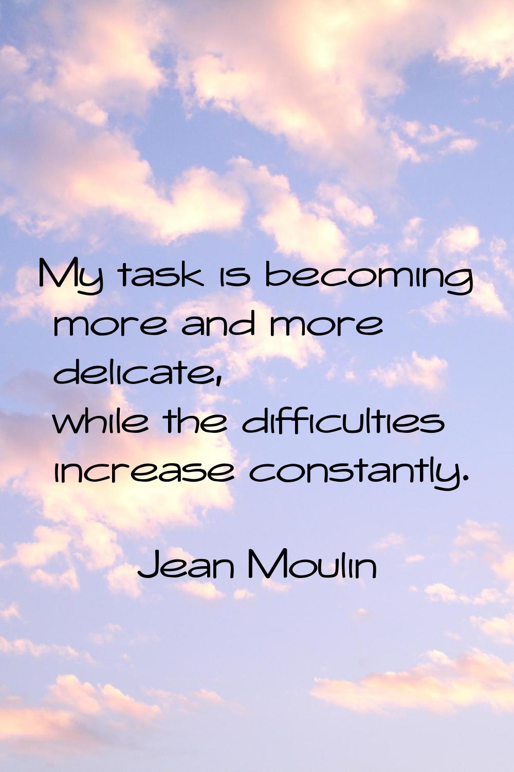My task is becoming more and more delicate, while the difficulties increase constantly.