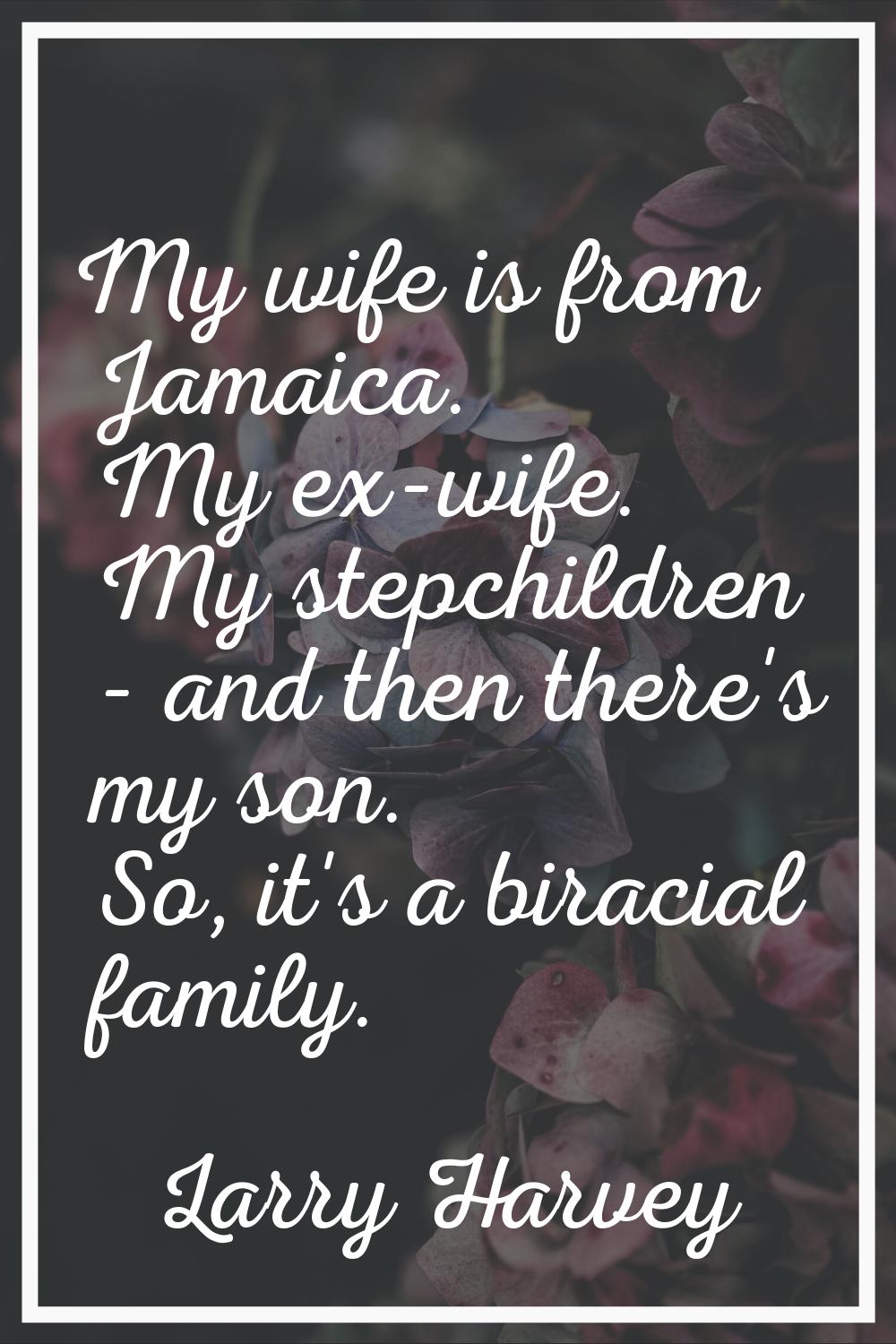 My wife is from Jamaica. My ex-wife. My stepchildren - and then there's my son. So, it's a biracial
