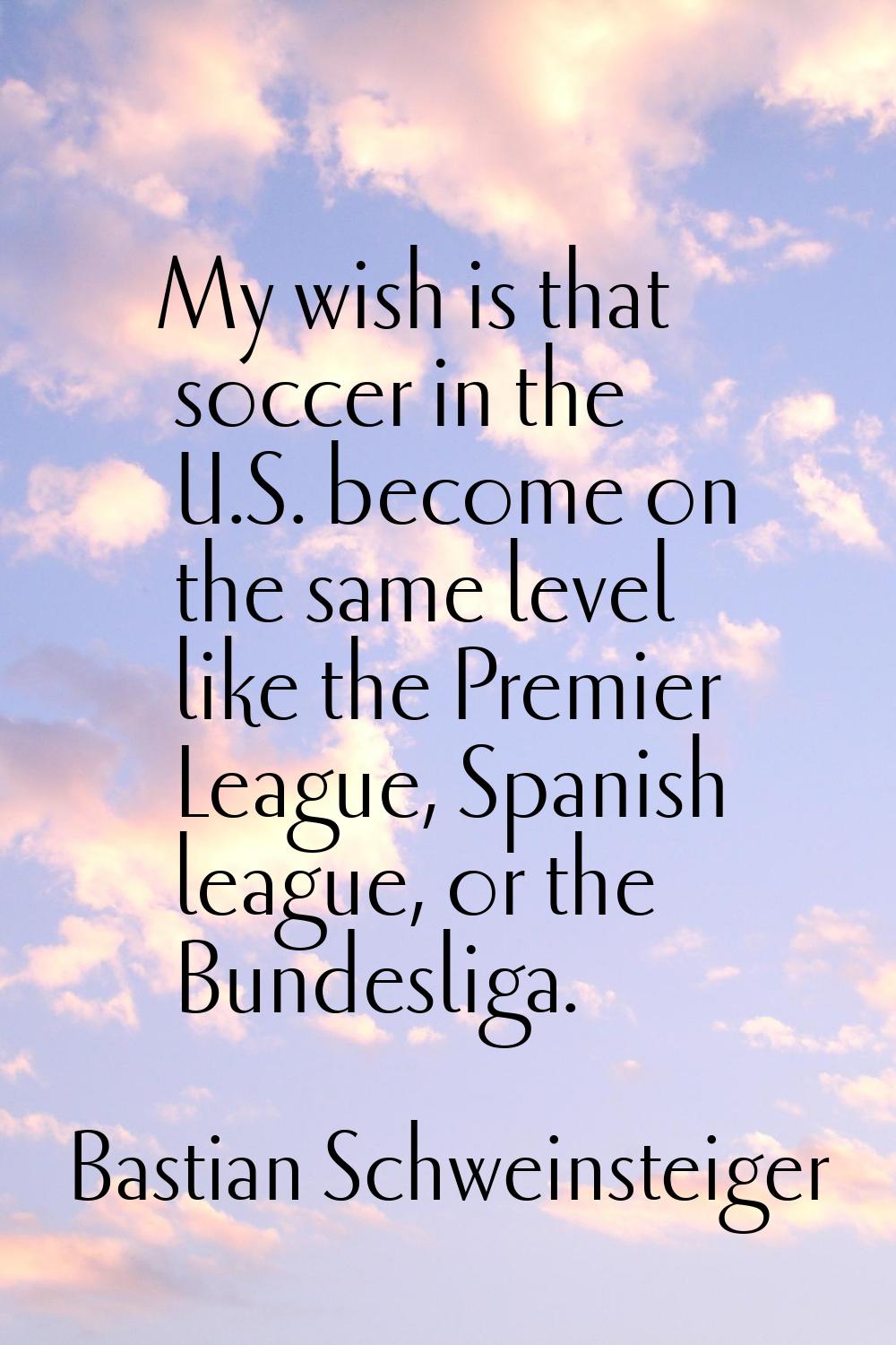 My wish is that soccer in the U.S. become on the same level like the Premier League, Spanish league
