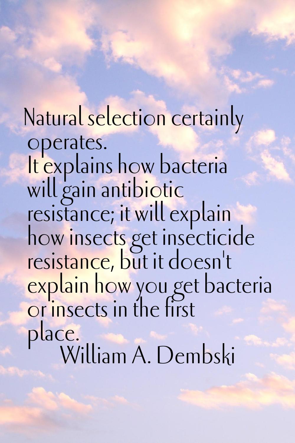 Natural selection certainly operates. It explains how bacteria will gain antibiotic resistance; it 