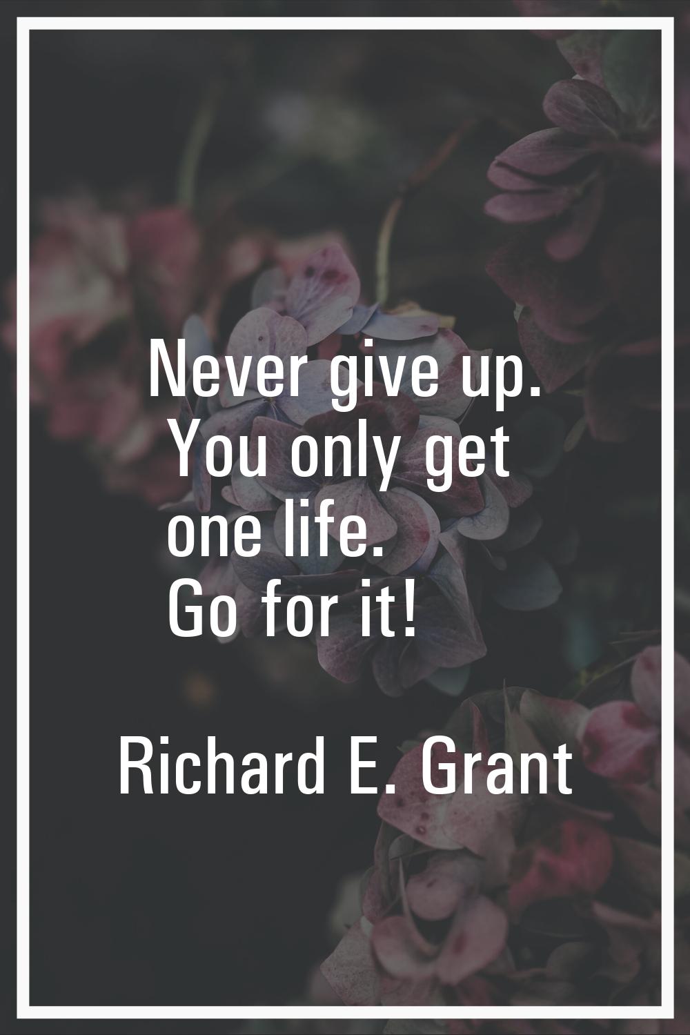 Never give up. You only get one life. Go for it!