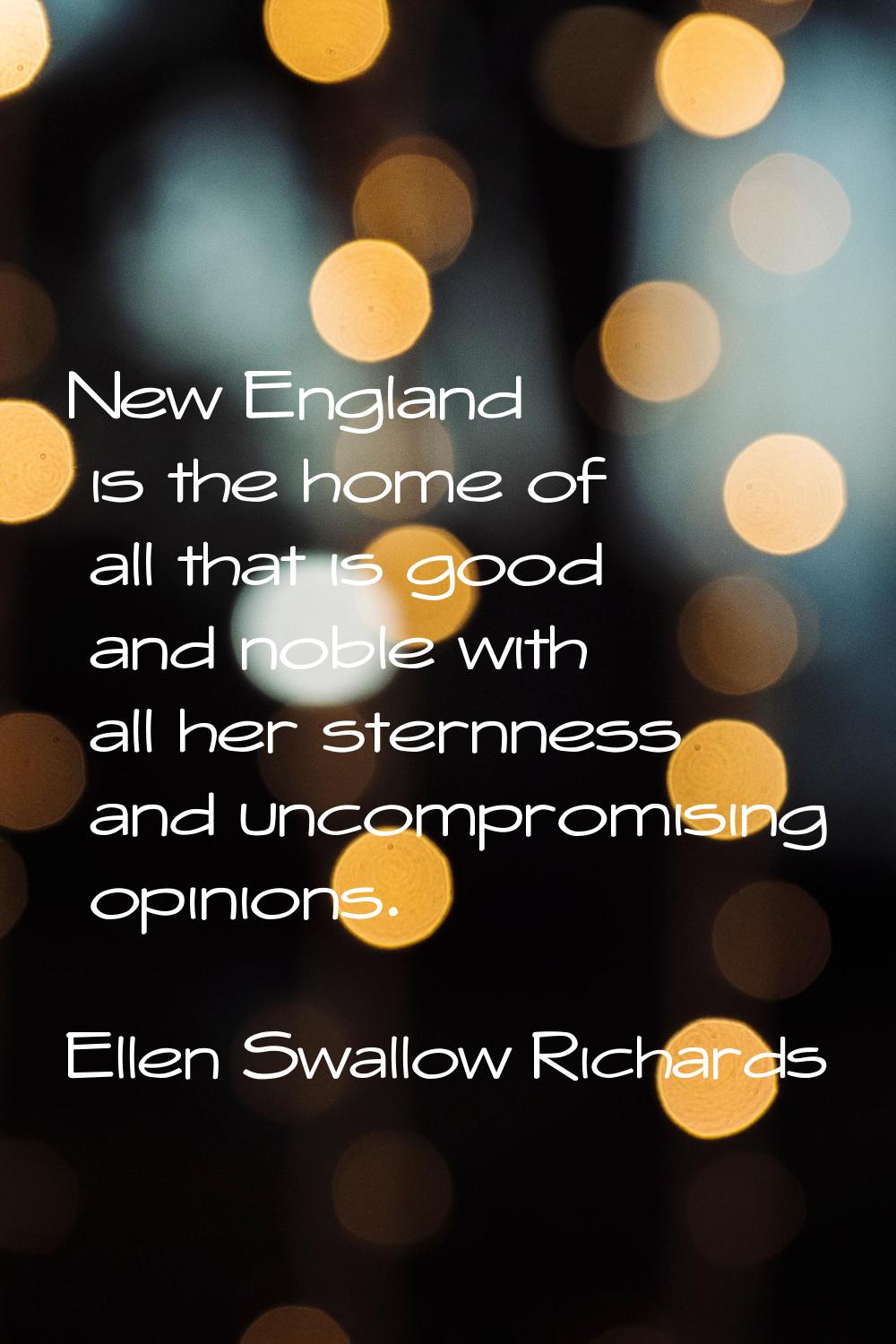 New England is the home of all that is good and noble with all her sternness and uncompromising opi