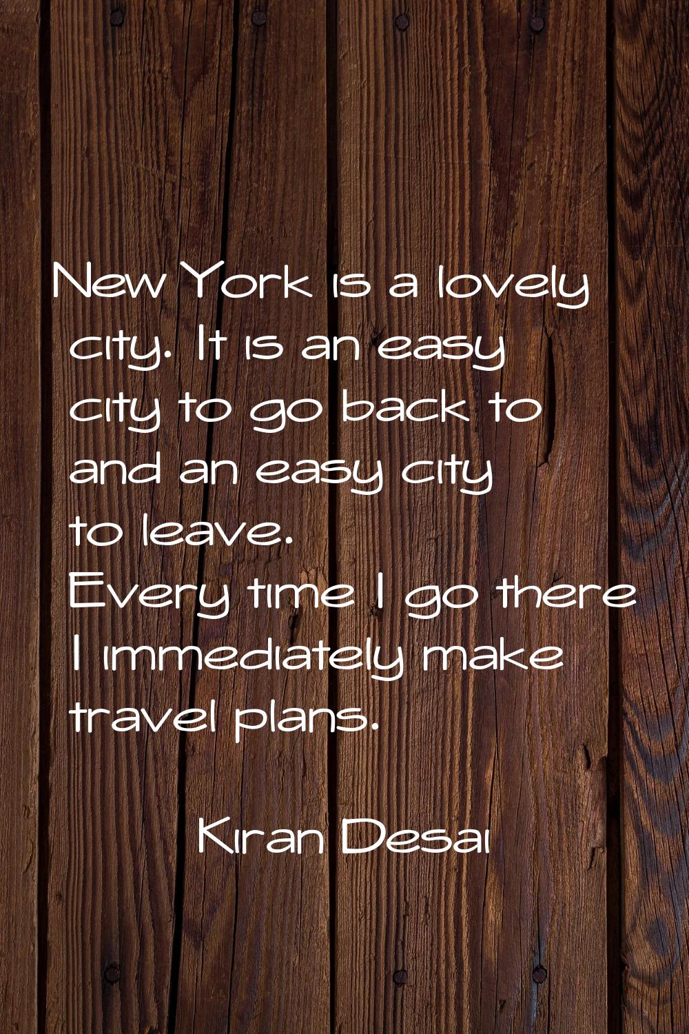 New York is a lovely city. It is an easy city to go back to and an easy city to leave. Every time I