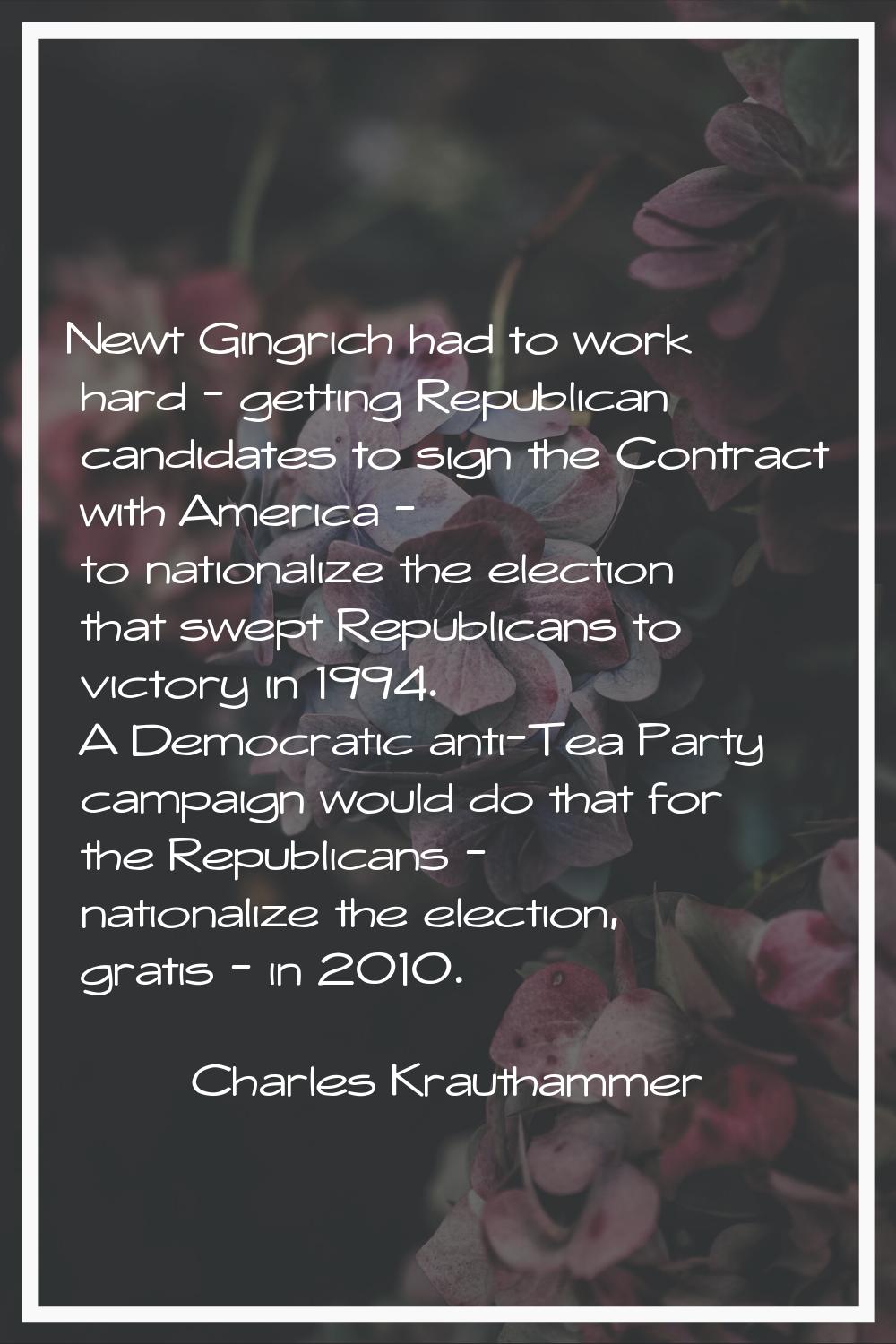 Newt Gingrich had to work hard - getting Republican candidates to sign the Contract with America - 