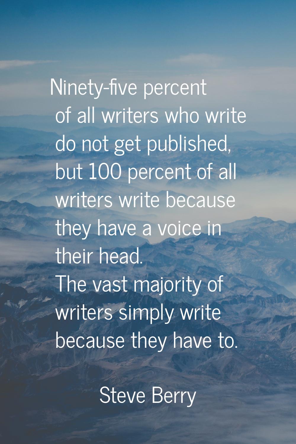Ninety-five percent of all writers who write do not get published, but 100 percent of all writers w