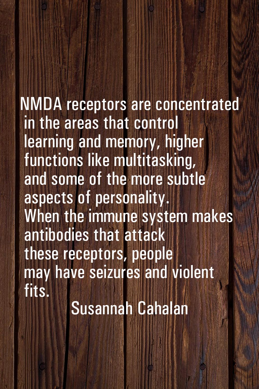 NMDA receptors are concentrated in the areas that control learning and memory, higher functions lik