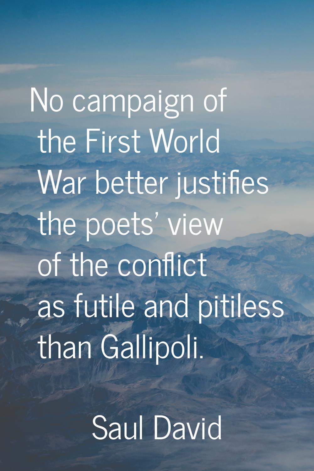 No campaign of the First World War better justifies the poets' view of the conflict as futile and p